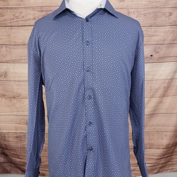 NEW! Tallia Shirt Mens 2XL Blue Geo Print Long Sleeve Button Up Performance - G3 - Picture 3 of 10